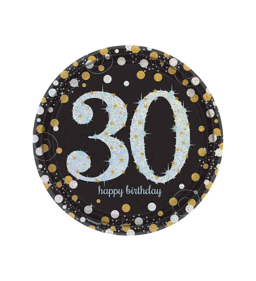 Třpytivé narozeninové talíře 30 let - Zlaté