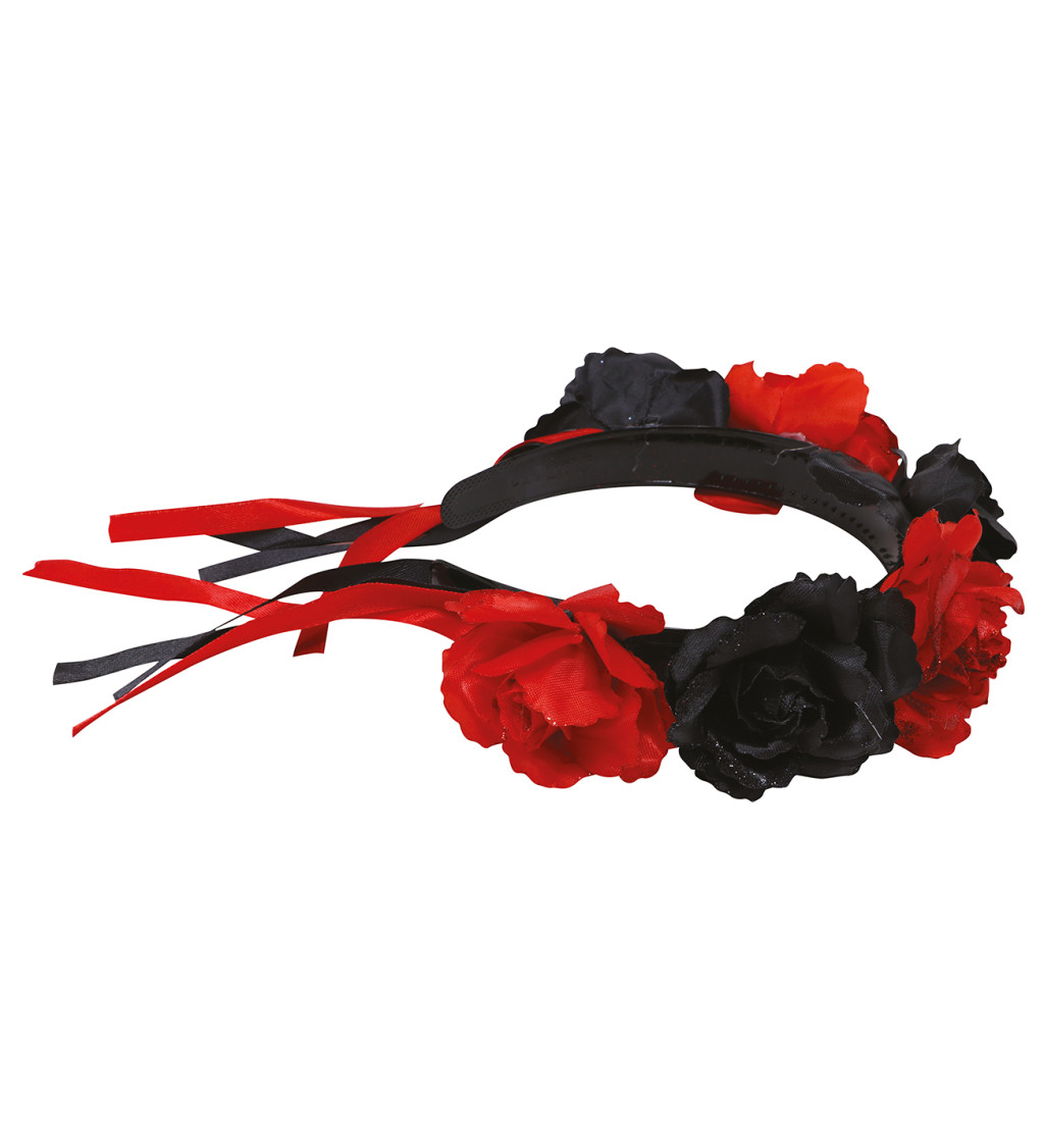 Květinová tiara červenočerná