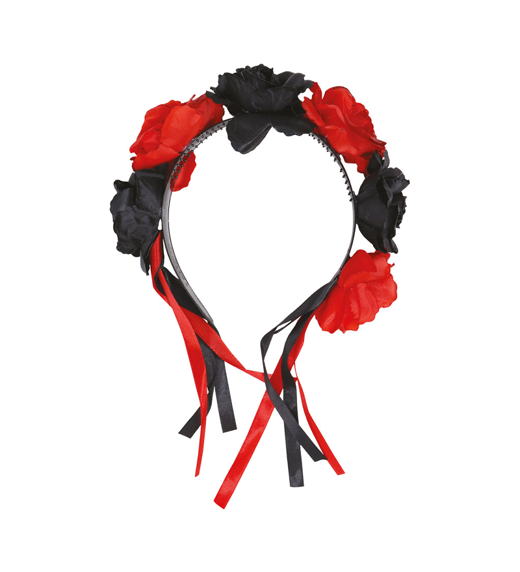Květinová tiara červenočerná
