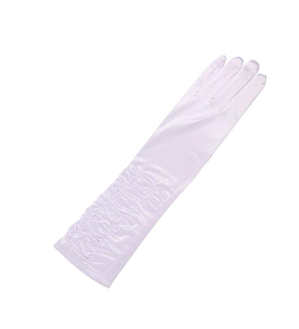 Bílé vrásčité rukavice, 40 cm