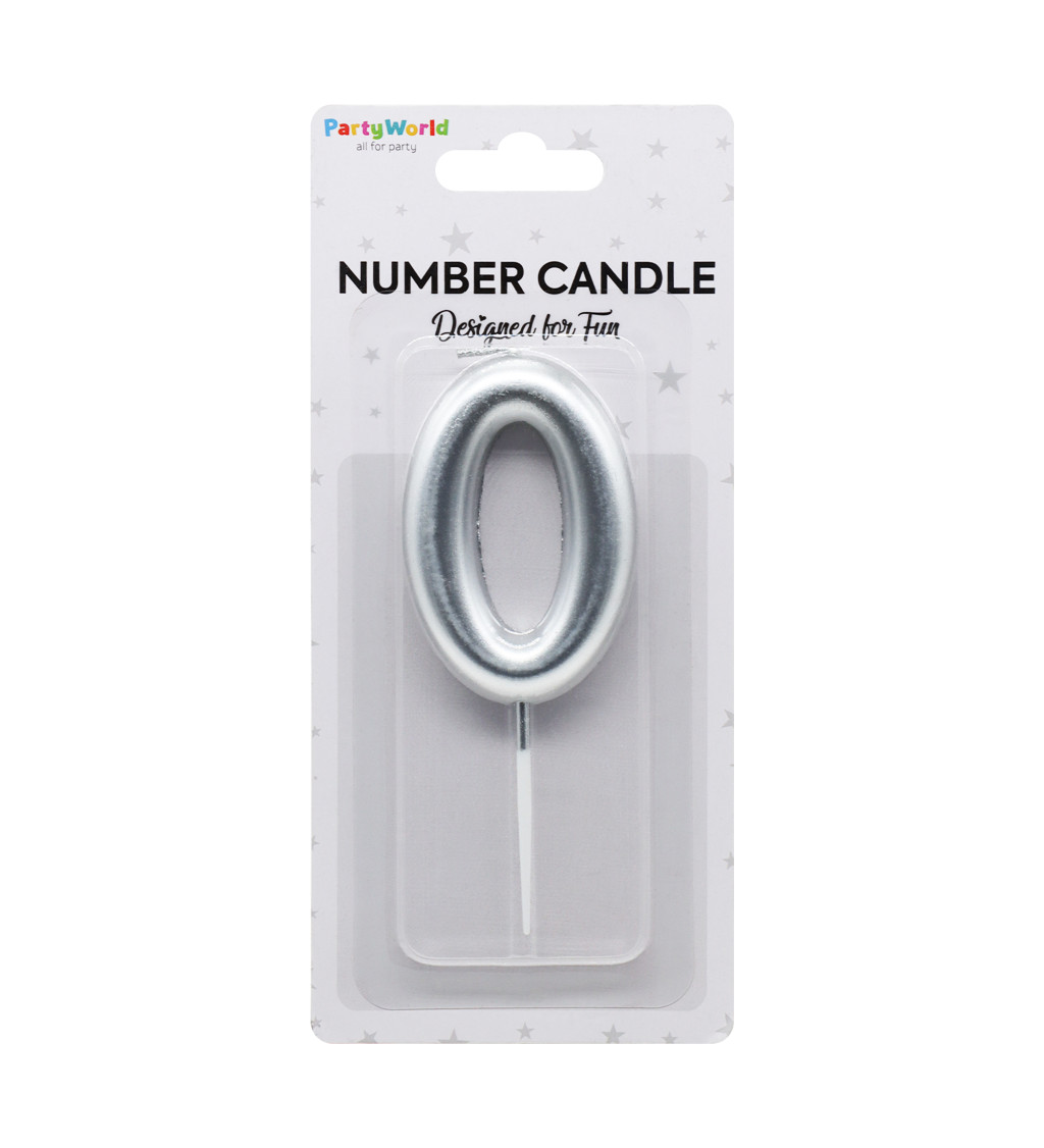 Dortová svíčka číslo 0 stříbrná