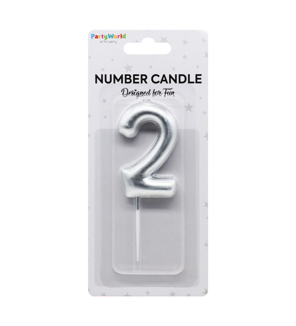 Dortová svíčka číslo 2 stříbrná