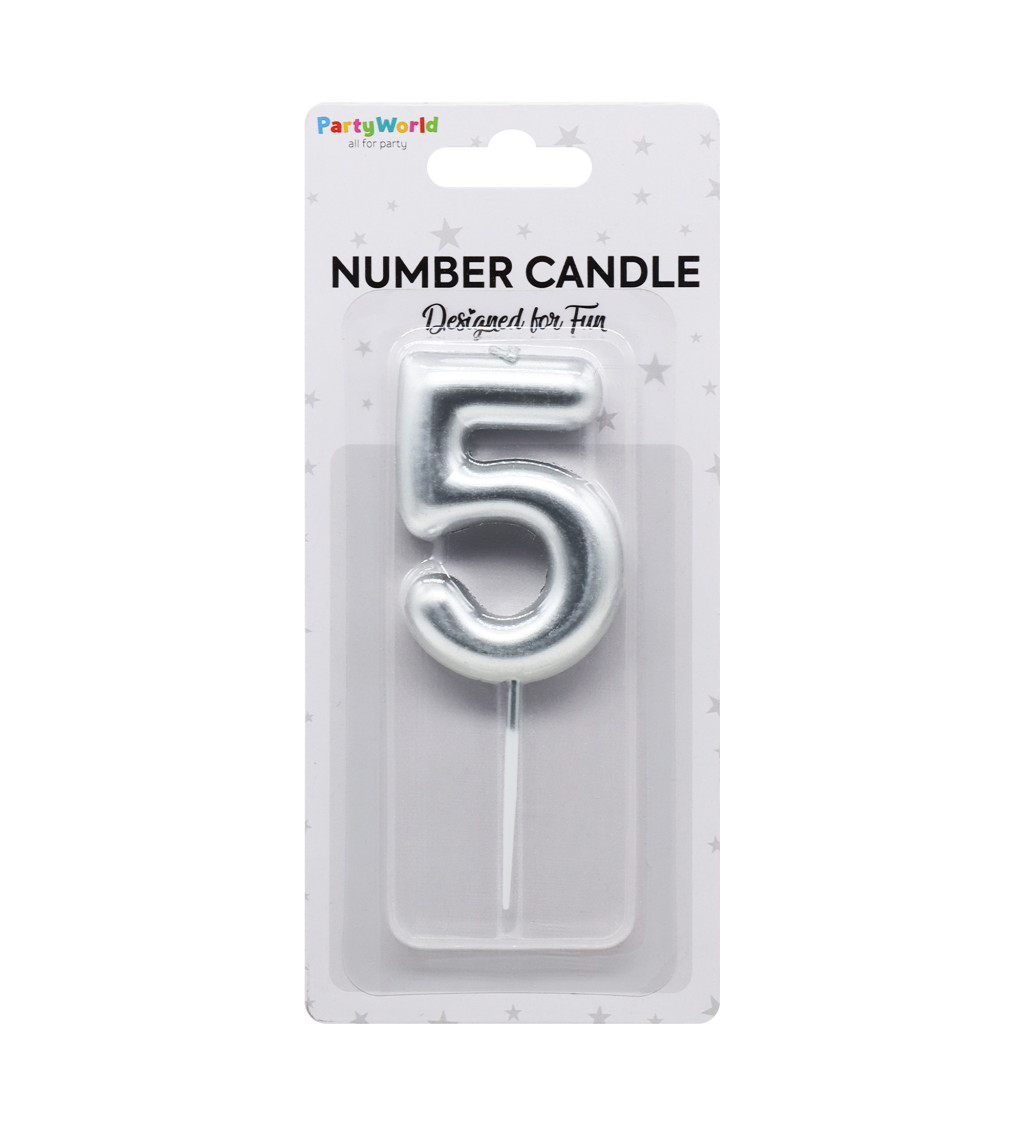 Dortová svíčka číslo 5 stříbrná