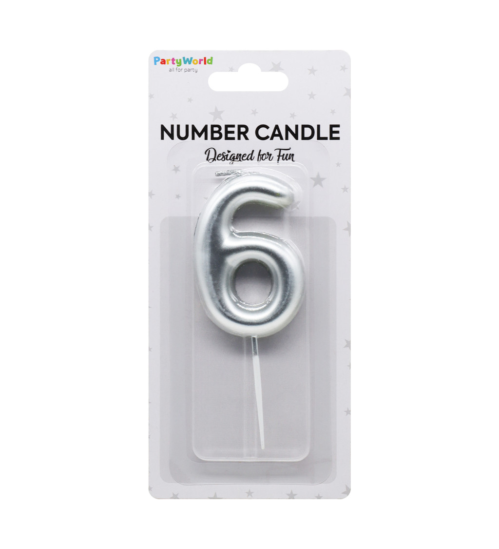 Dortová svíčka číslo 6 stříbrná