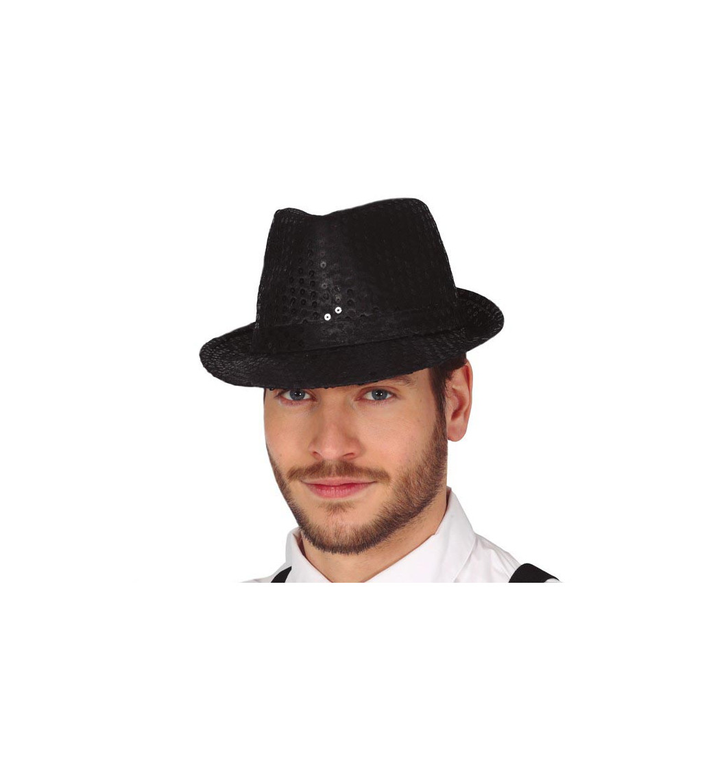 Flitrový gangsterský klobouk černý