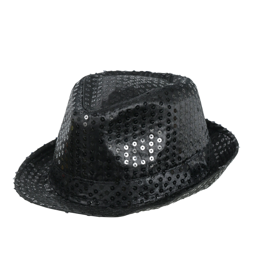 Flitrový gangsterský klobouk černý