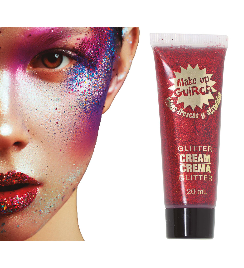 Třpytivý krémový make-up červený
