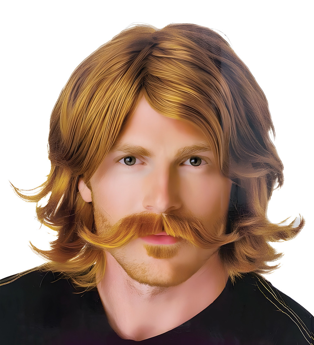 Pánská paruka 70. léta s knírkem světle hnědá