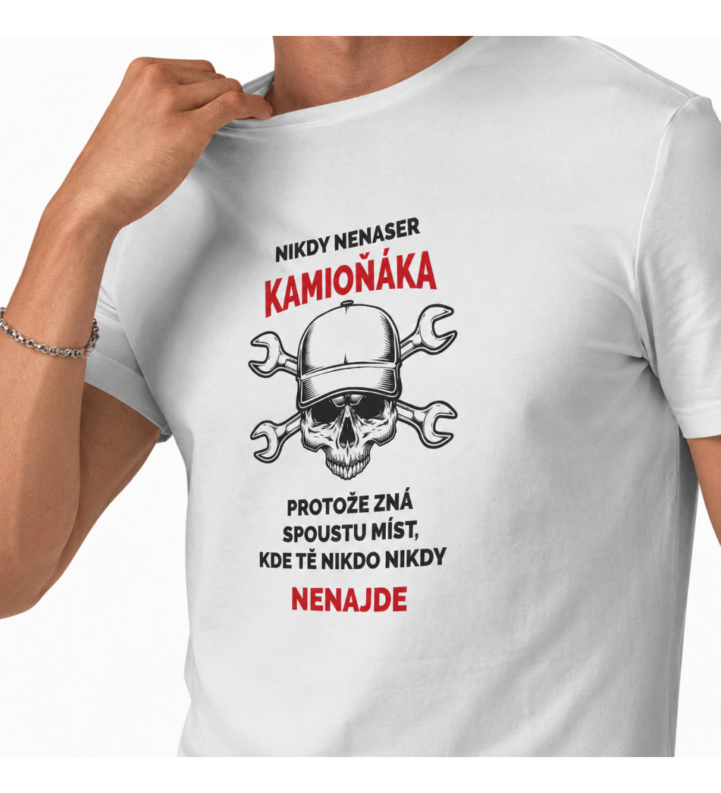 Pánské triko bílé - Nikdy nenaser kamioňáka