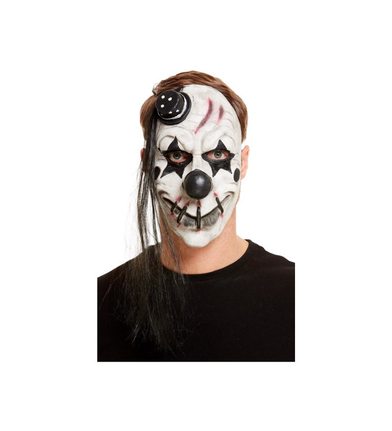 Maska černo-bílého klauna s buřinkou