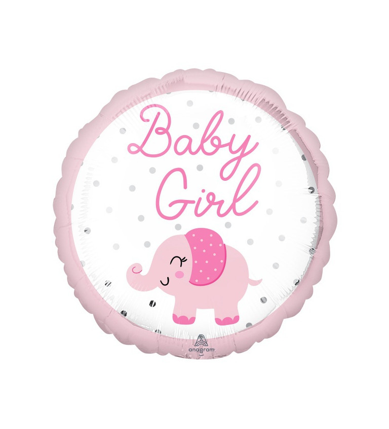 Fóliový balónek - Baby Girl a růžovým slonem
