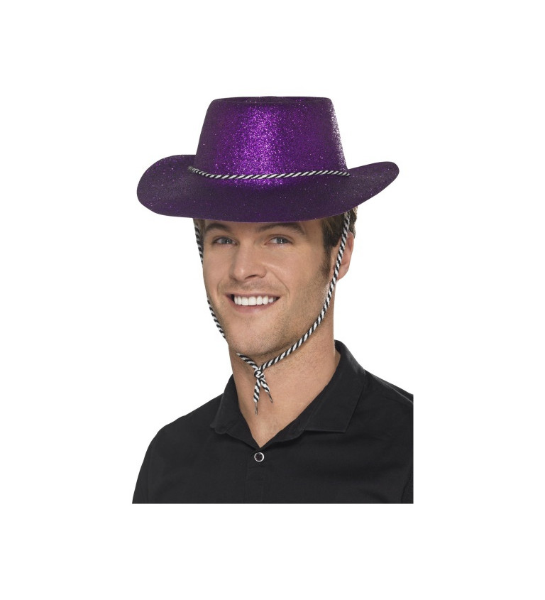 Fialový kovbojský klobouk - třpytivý
