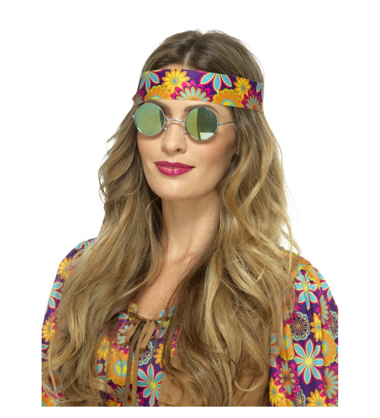 Kulaté hippie brýle - modro-zelené
