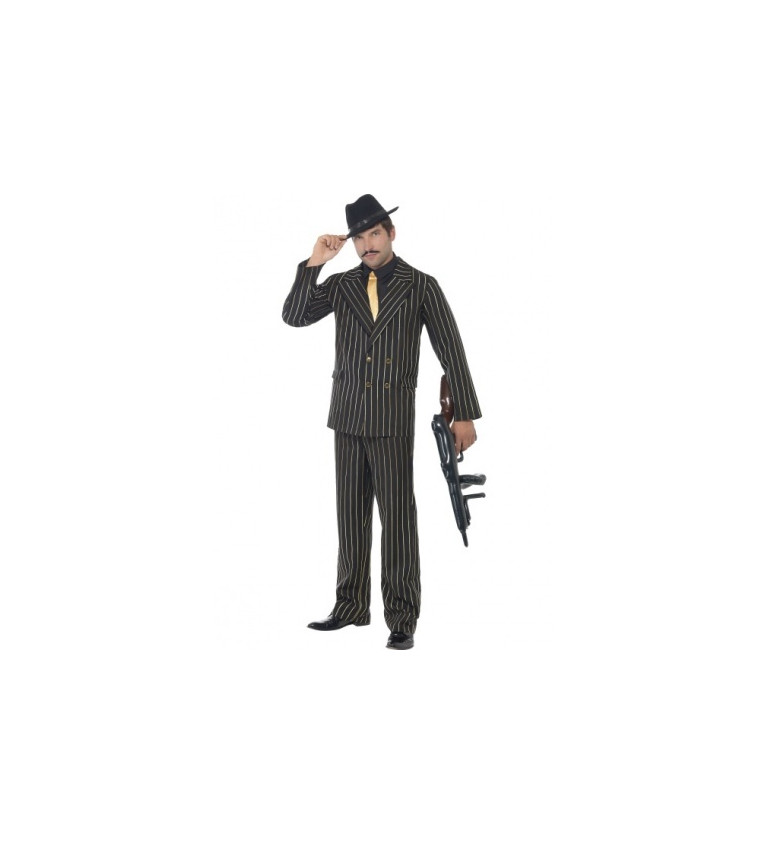 Kostým - Gangster, černý se zlatým pruhem