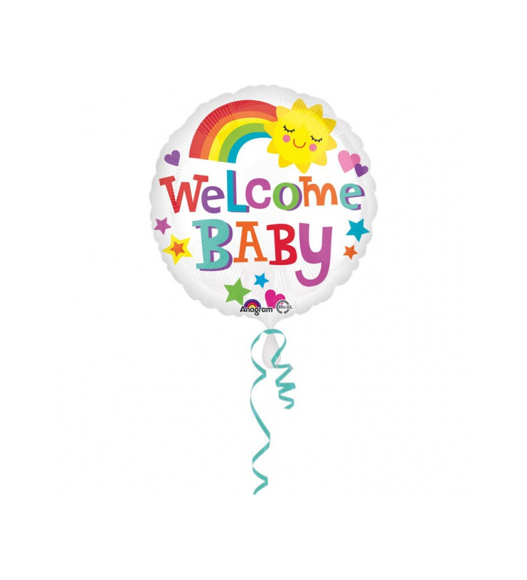 Fóliový balónek s duhou Welcome Baby