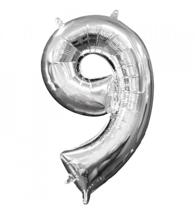 Stříbrný mini fóliový balónek - číslo 9