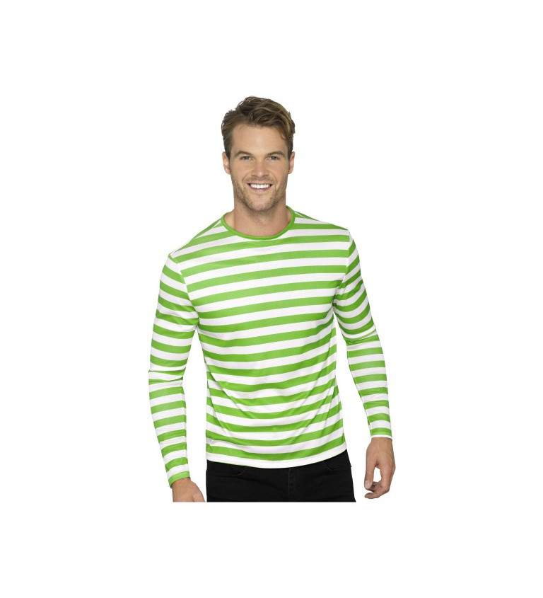 Pruhované tričko s dlouhým rukávem - zeleno-bílé
