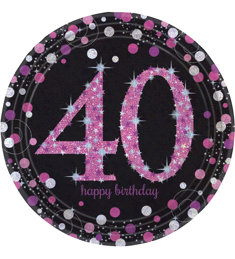 Třpytivé narozeninové talíře 40 let - Růžové