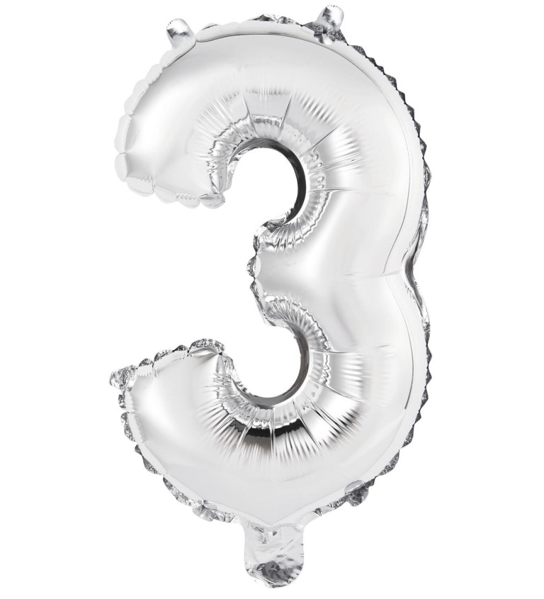 Stříbrný fóliový mini balónek číslo 3