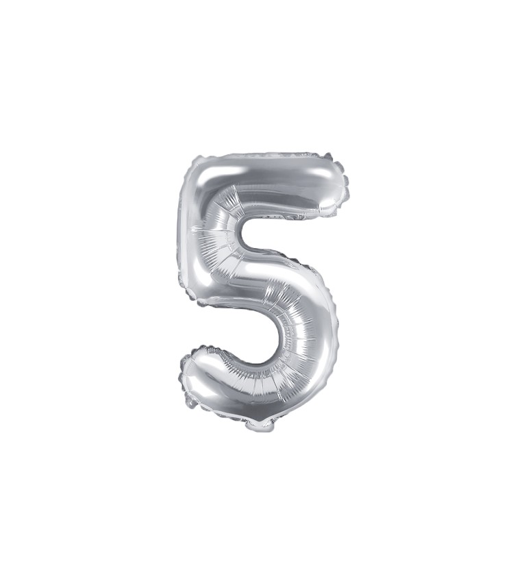 Balónek číslice 5 - stříbrný