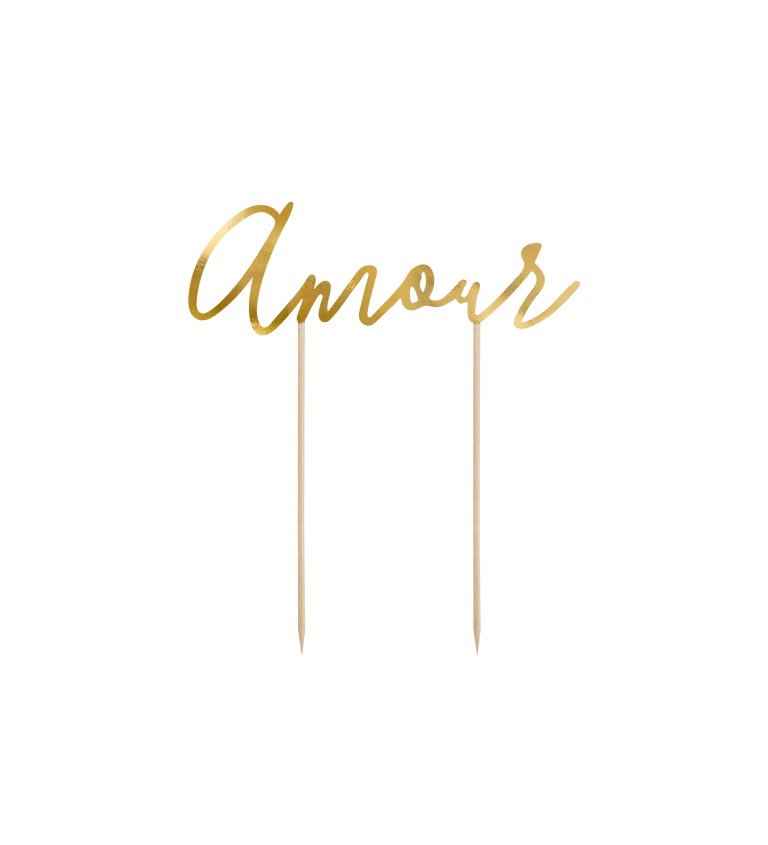 Špejle na dort - zlatý nápis Amour