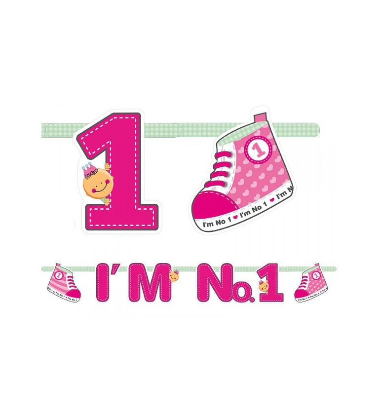Girlanda - Růžové botičky s nápisem I'm No. 1