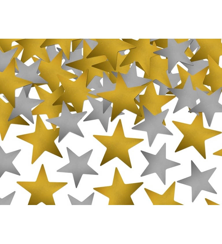 Konfety ve tvaru hvězdy - zlaté a stříbrné