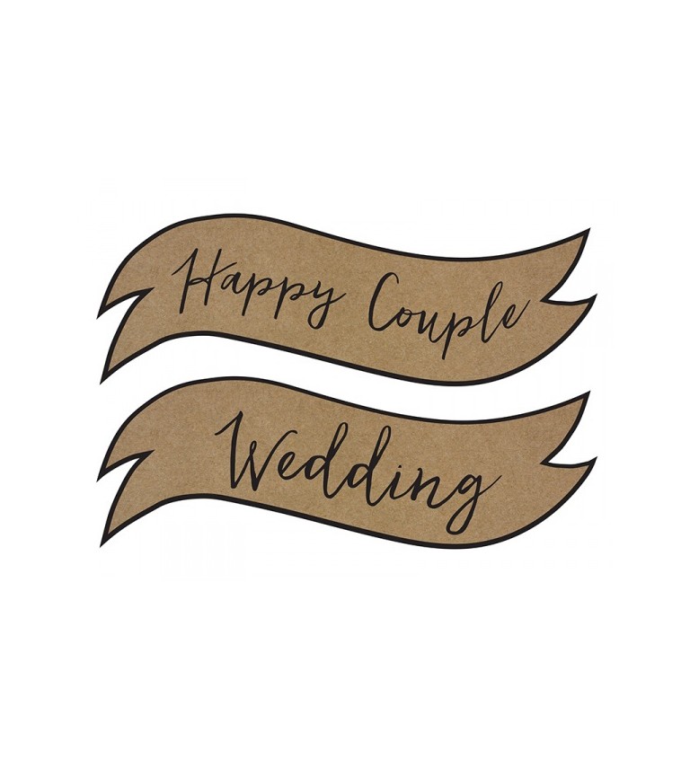 Cedulky svatební s nápisem - Happy Couple, Wedding