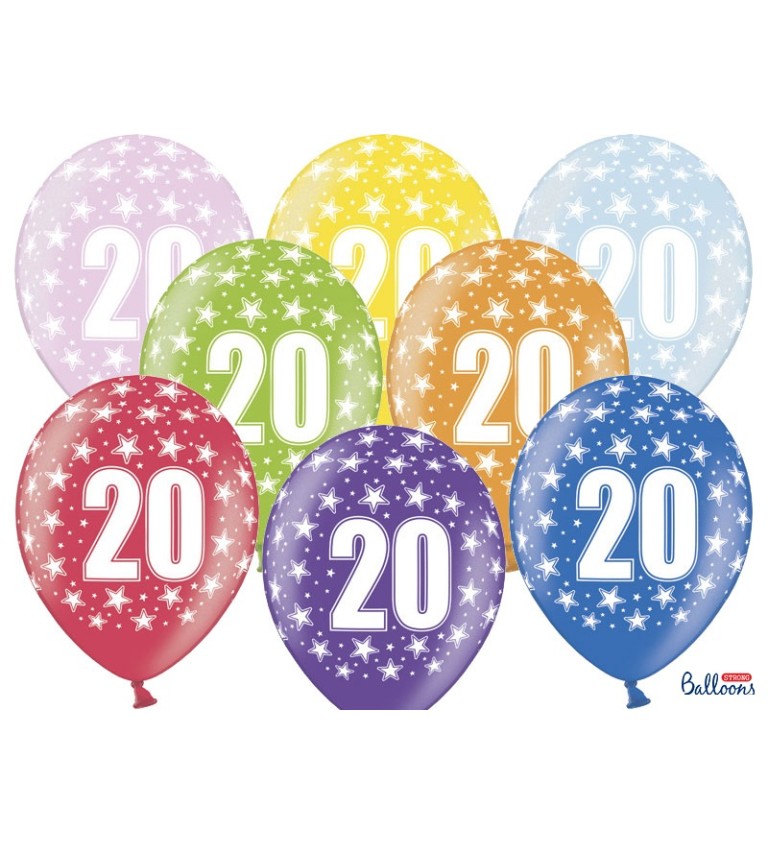 Balónky 20 let - barevný mix - 6 ks