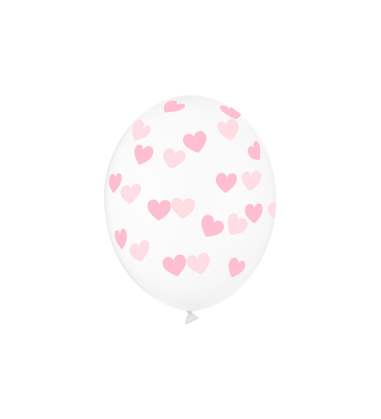Balónek průhledný - růžová srdíčka