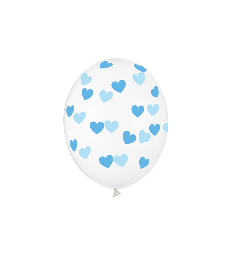 Balónek průhledný - modrá srdíčka