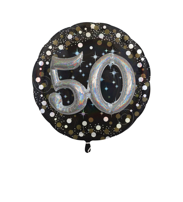Balónek 50 - černá, stříbrná