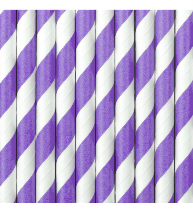Papírová brčka proužek - fialová