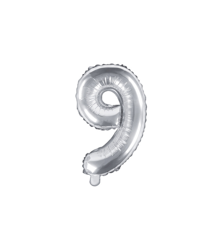 Stříbrný fóliový balónek číslo 9