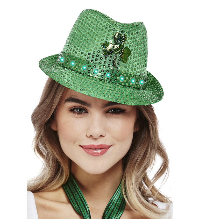 Svítící flitrový klobouk - zelený