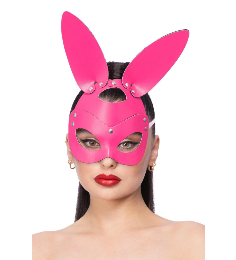 Kožená maska králíčka - růžová