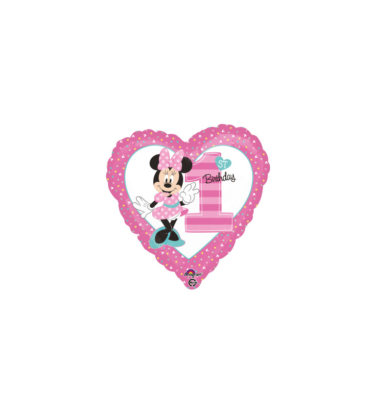 Balónek ve tvaru srdce - 1st birthday Minnie