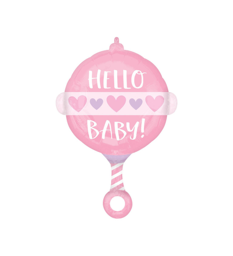 Růžový balónek s nápisem "Hello baby"