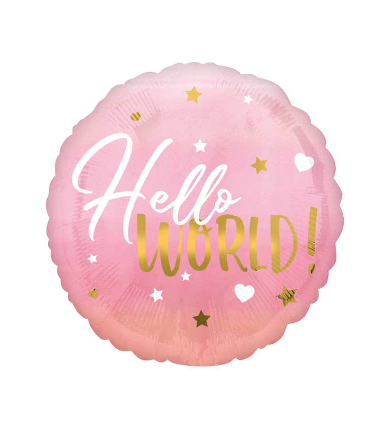 Růžový balónek Hello World!