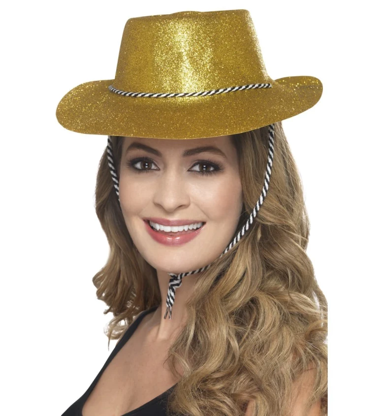 Zlatý kovbojský klobouk - třpytivý