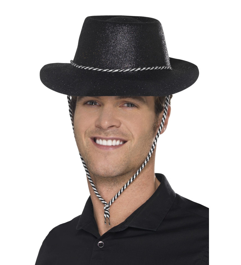 Černý kovbojský klobouk - třpytivý