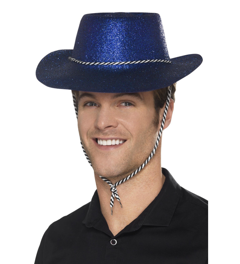 Modrý kovbojský klobouk - třpytivý