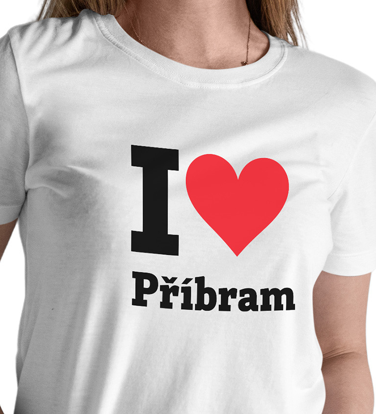 Dámské bílé triko - I love Příbram