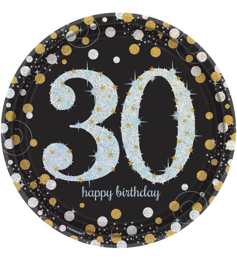 Třpytivé narozeninové talíře 30 let - Zlaté