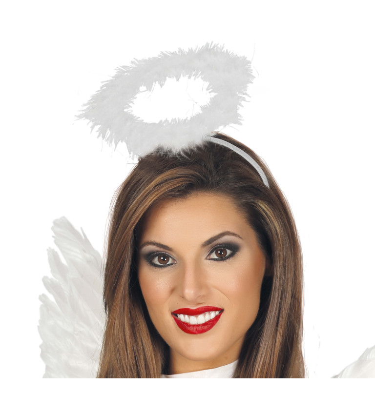 Bílá marabou andělská halo čelenka