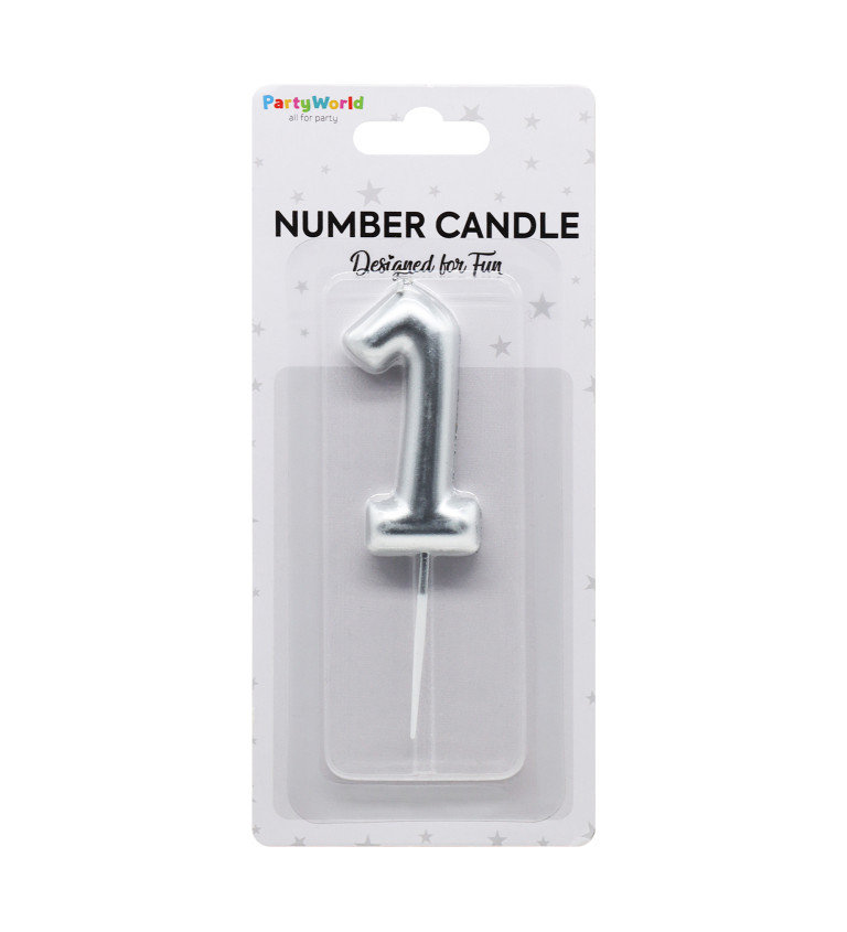 Dortová svíčka číslo 1 stříbrná