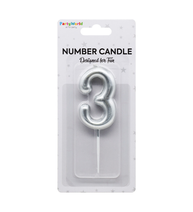 Dortová svíčka číslo 3 stříbrná