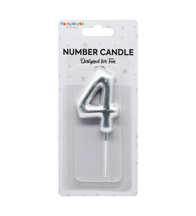 Dortová svíčka číslo 4 stříbrná