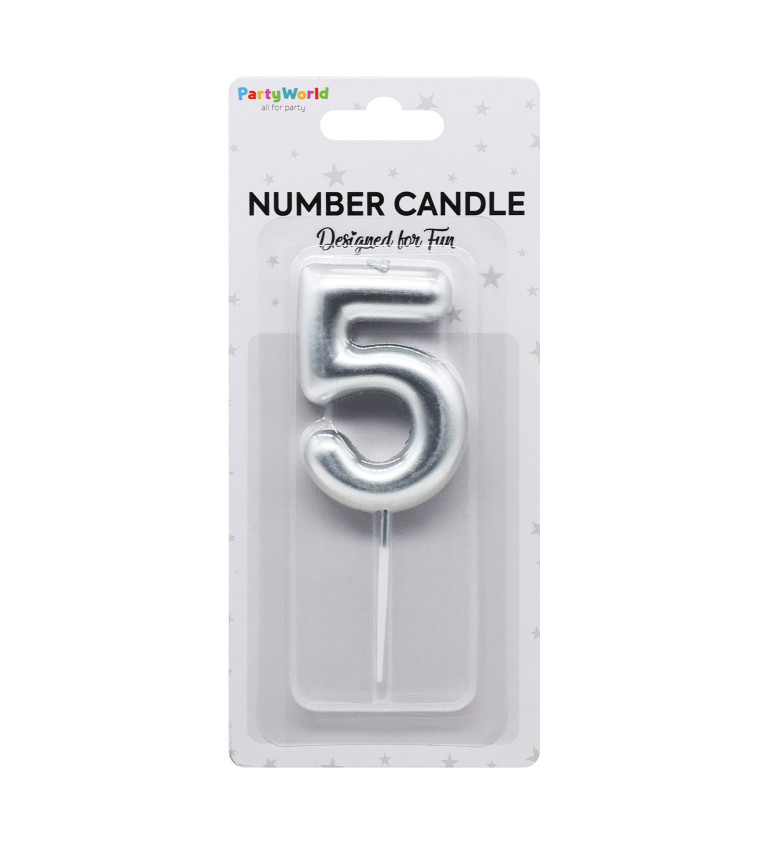 Dortová svíčka číslo 5 stříbrná
