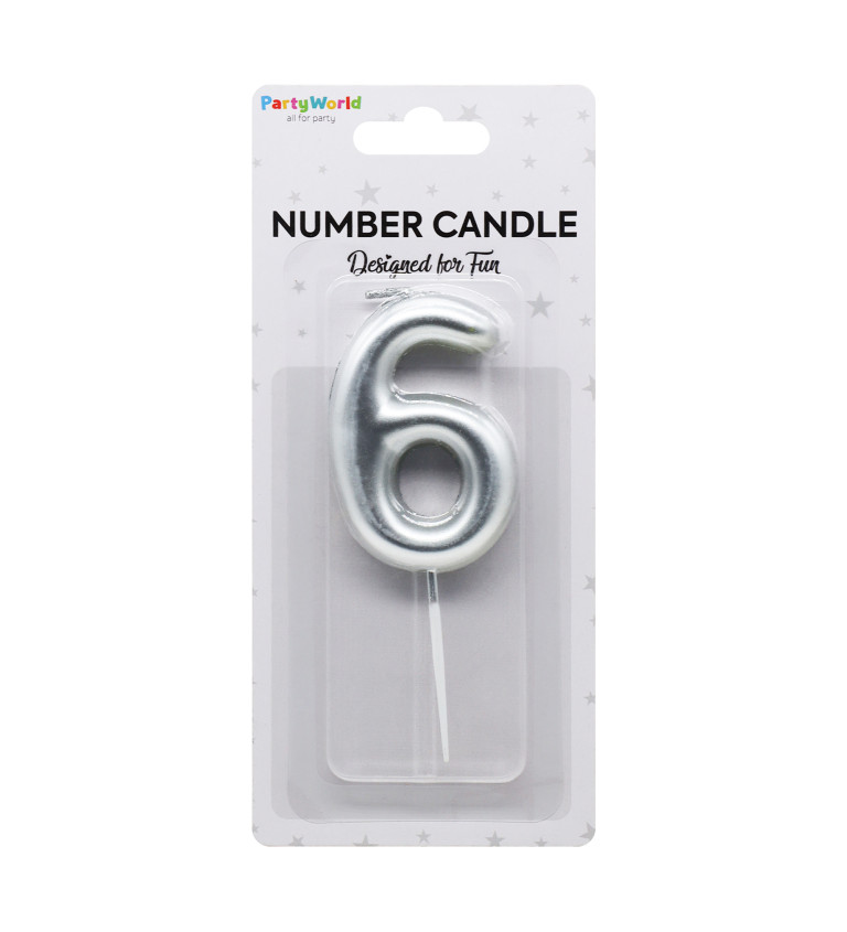 Dortová svíčka číslo 6 stříbrná